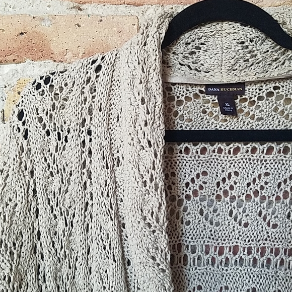 Dana Buchman Beige Crochet Open Front Sweater - XL - Picture 2 of 7